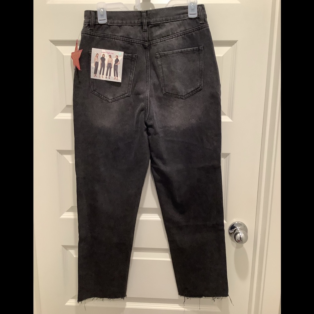 Juniors Straight Super High Rise Buttonfly Jeans With Rhinestones, Size 7 - Picture 6 of 13